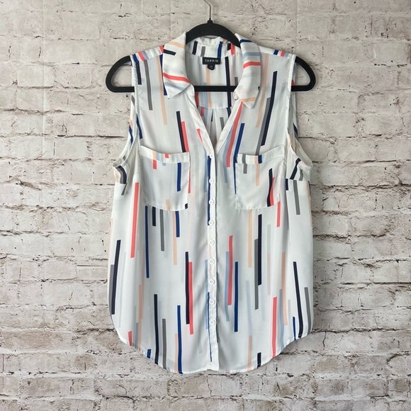 Torrid Size 00 Madison Georgette Button Up Sleevless Top Blouse White 10 Medium - Picture 2 of 5